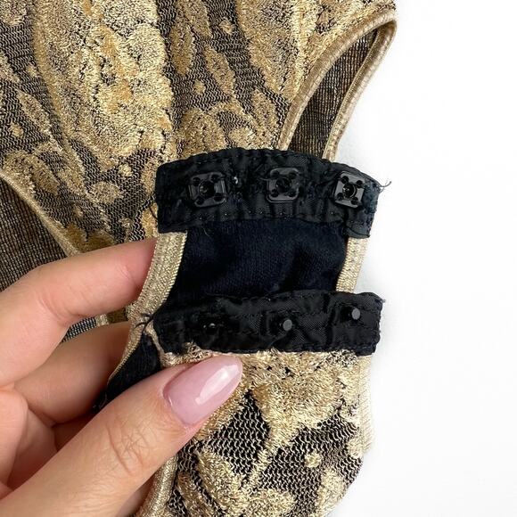 Vintage ABS Allen Schwartz Embroidered Floral Mesh Bodysuit Small Made in USA - Picture 5 of 7